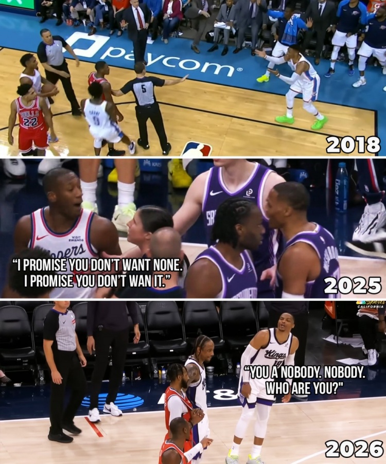 开云电子-一直不对付！美媒晒图：威少生涯和克里斯·邓恩发生过三次冲突